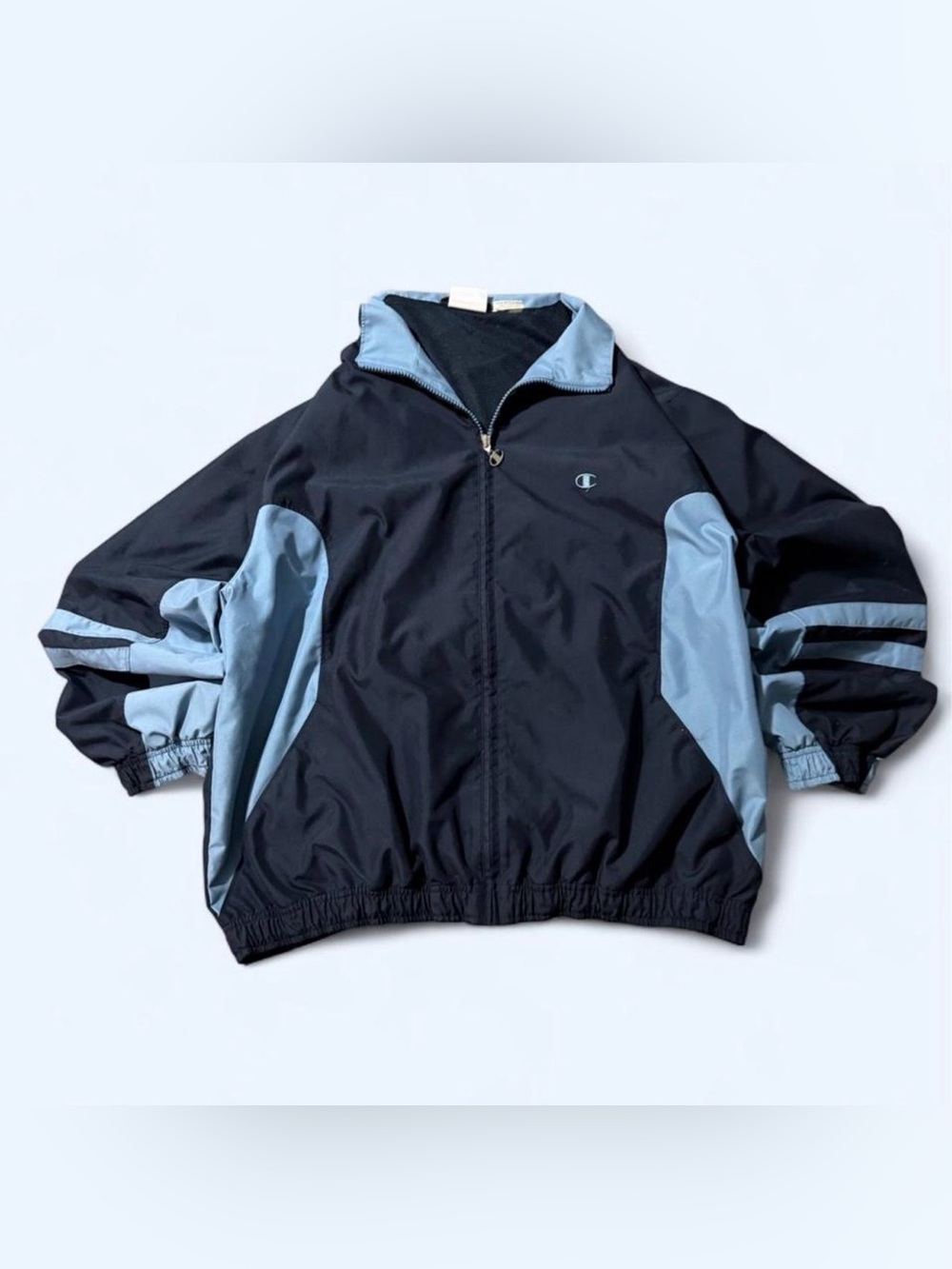 Vintage Champion Color Block Windbreaker Black & Blue Size Large